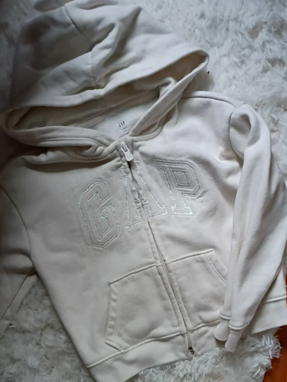 GAP Cream Zip Hoodie with Shimmer Logo